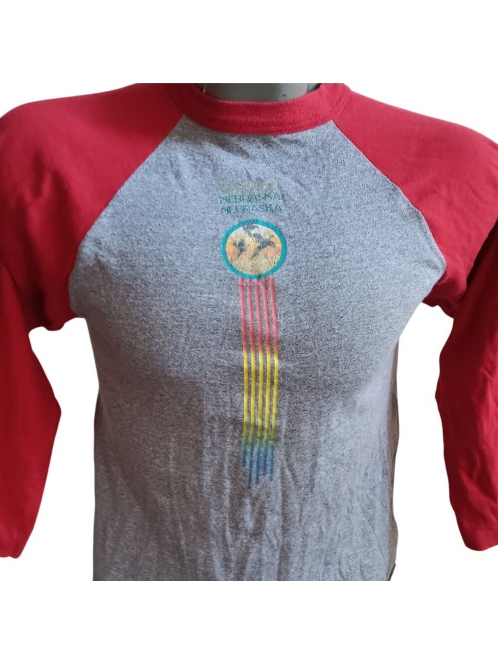 Nebraska Vintage Women's Buttery T-shirt Medium 1980's Sleeve Print Ringer USA